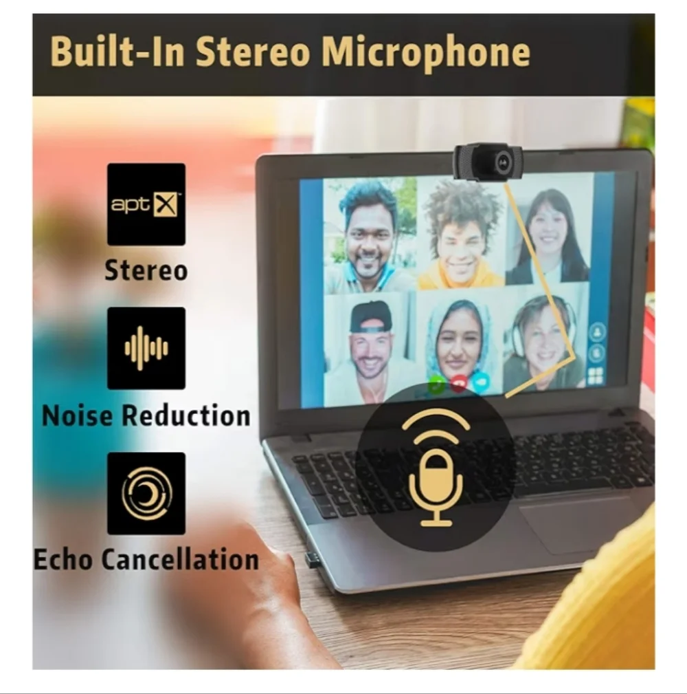 Black USB Webcam with Built-In Microphone